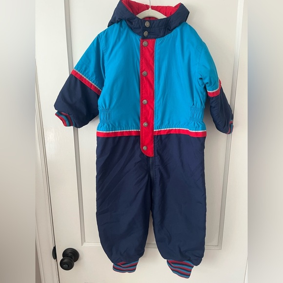 HANNA ANDERSSON Blue and Red Snowsuit for Kids zip button closure ski size 3 - Picture 1 of 12